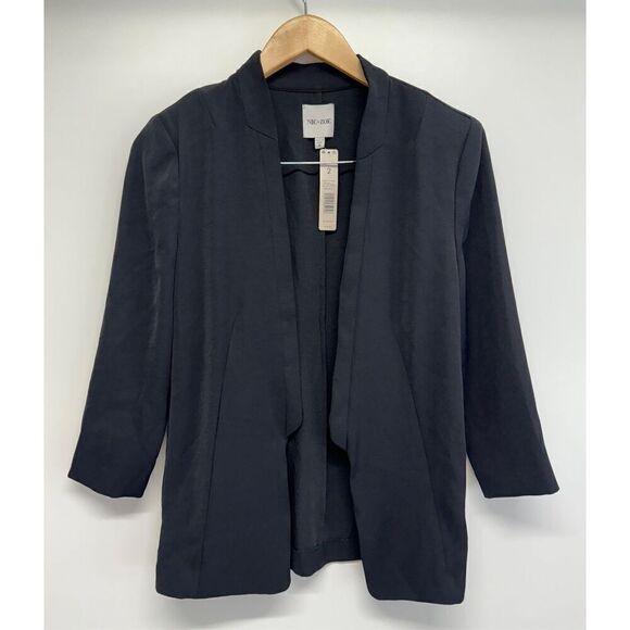 Nice+Zoe Smart Look Blazer Black Size 2 Black 3/4 Sleeve Mordern Style NEW - Picture 2 of 11